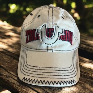 True Religion Cream‎ Horseshoe Logo Distressed Adjustable Hat Cap